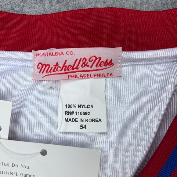 VTG Buffalo Bills Jersey Men 54 White Jim Kelly Mitchell Ness Super Bowl NFL NEW - Picture 6 of 16